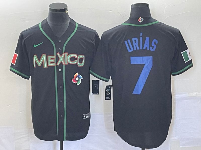 Men 2023 World Cub Mexico #7 Urias Black blue Nike MLB Jersey13